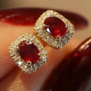 New 18k gold plated red diamond stone earrings